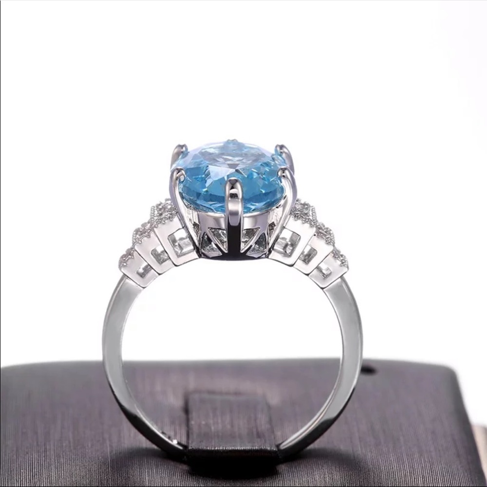 New Oval Cut 925 Silver Beautiful Aquamarine Ring - Picture 5 of 5